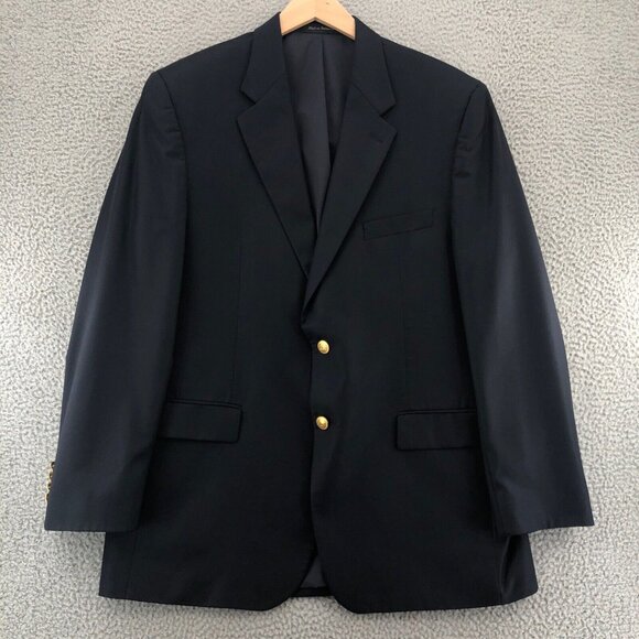 Lauren Ralph Lauren Blazer Mens 44L Navy Wool Two Button Gold Crest Sports Coat - Picture 1 of 12